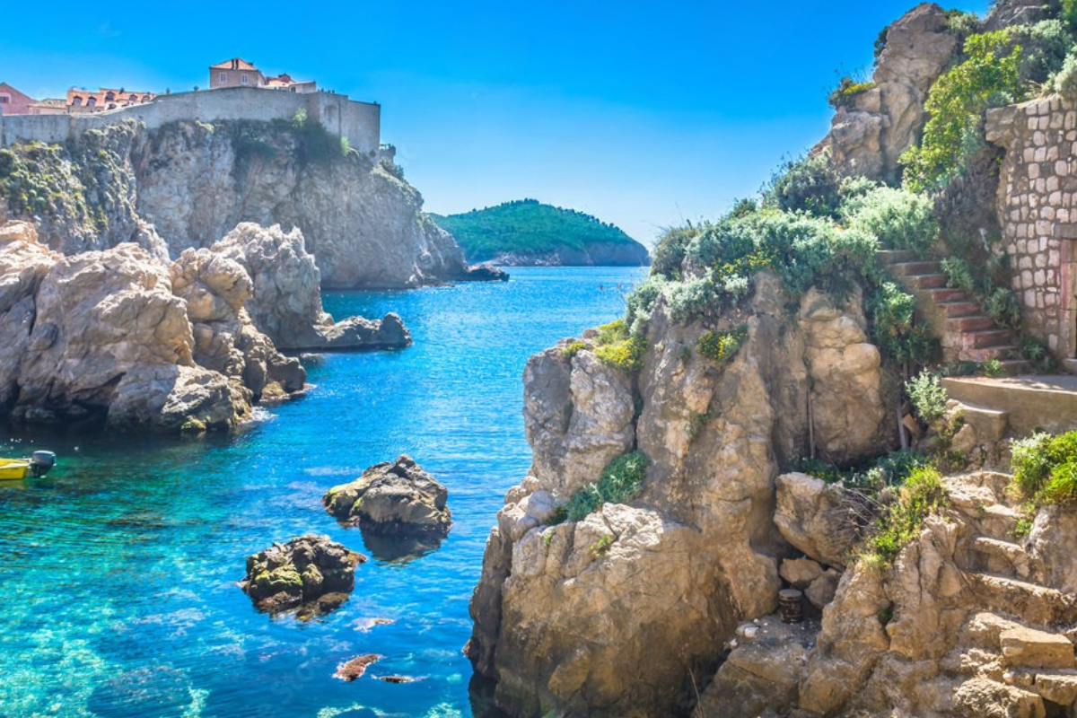 Hidden bay near Zadar with crystal clear water and untouched coastline