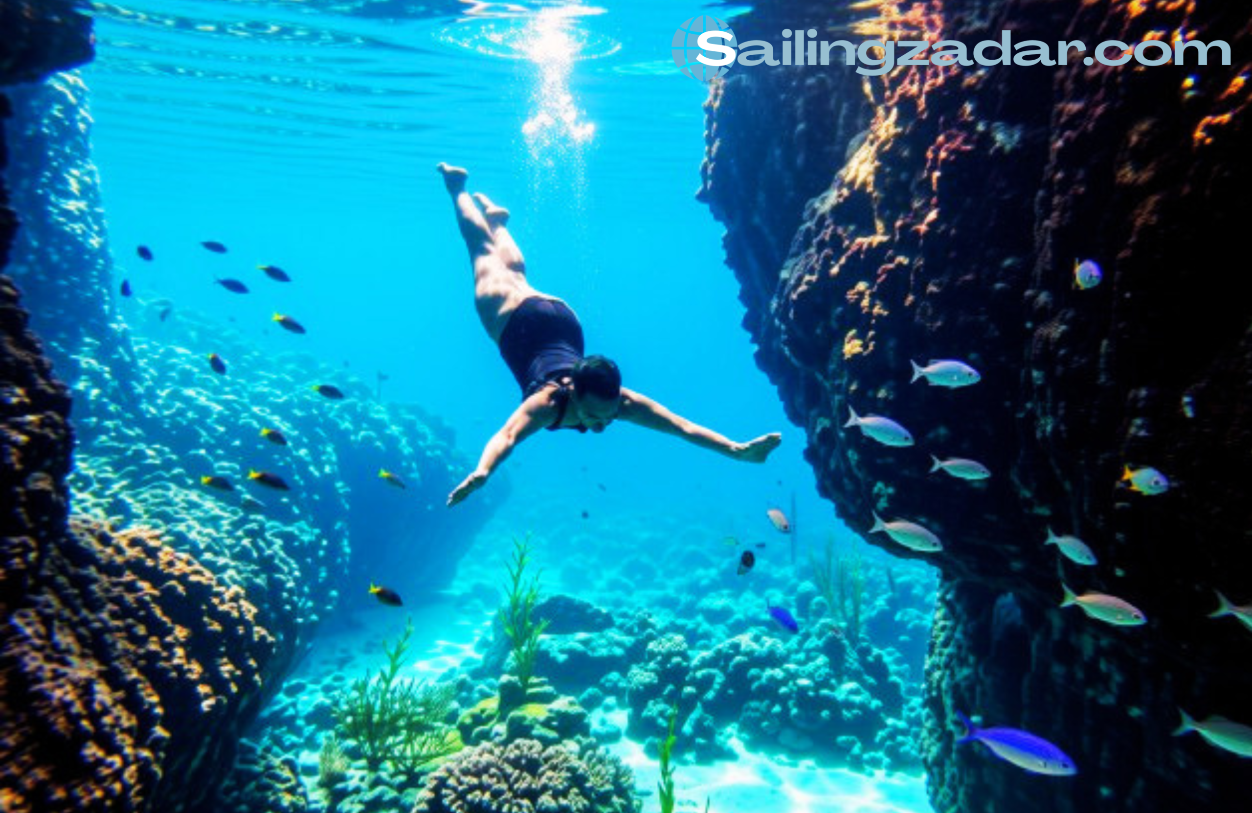 Swimming inside Golubinka Sea Cave near Dugi Otok Croatia